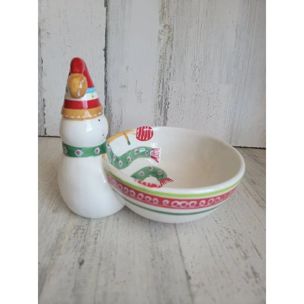 Pier 1 snowman snack bowl candy xmas home decor‎